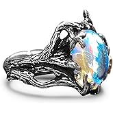 DALEGEM Oval Round Moonstone Ring,Dainty Retro S925 Sterling Silver Two Legs Gemstone Crystal Statement Ring Boho Jewelry