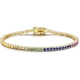 Gemsme 18K White/Yellow Gold Plated Tennis Bracelets for Women Colorful Round/Square Cubic Zirconia Bracelet Multiple Colors Hypoallergenic Jewelry Gift Link 6.7 Inches