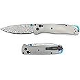 7.4 Inch Manual Open Bugout 535 Folding Knife, Axis Lock Knife with 2.9 Inch Damascus Blade Titanium Alloy Handle, EDC Damascus Pocket Knife with Belt Clip for Camping(damascus blade)