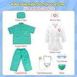 LOYO Kids Doctor Role Play Costume Lab Coat Scrubs Stethoscope Mask view 2