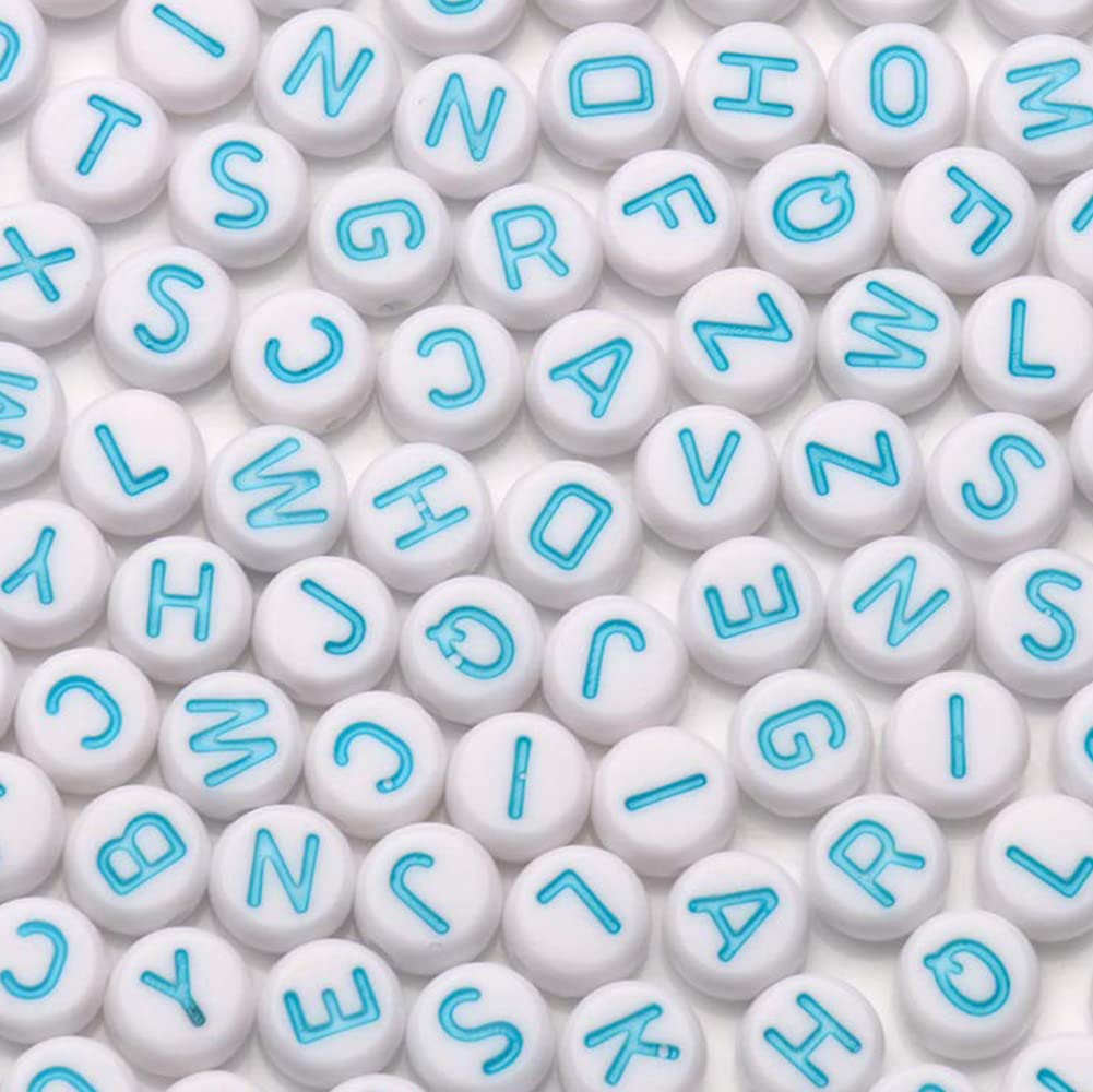 Photo 1 of 1200pcs 4×7mm Alphabet Beads White Round Acrylic Blue Letter Beads, for Bracelets and Jewelry Making
