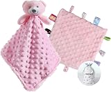 CREVENT Soft Plush Animal Face Security Blanket Pink Bear with Tag