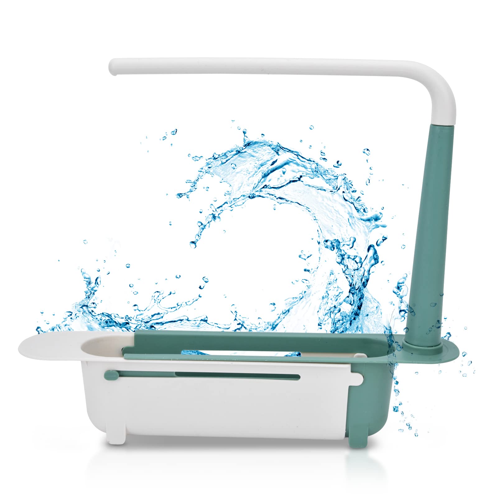 Pilipane Kitchen Sink Organiser,Telescopic Sink Storage Rack, 5 Colors Sink Caddy Drying Rack Telescopic Sink Holder, Adjustable Large Capacity PP Sink Organizer with Bracket and Crossbar (Green)