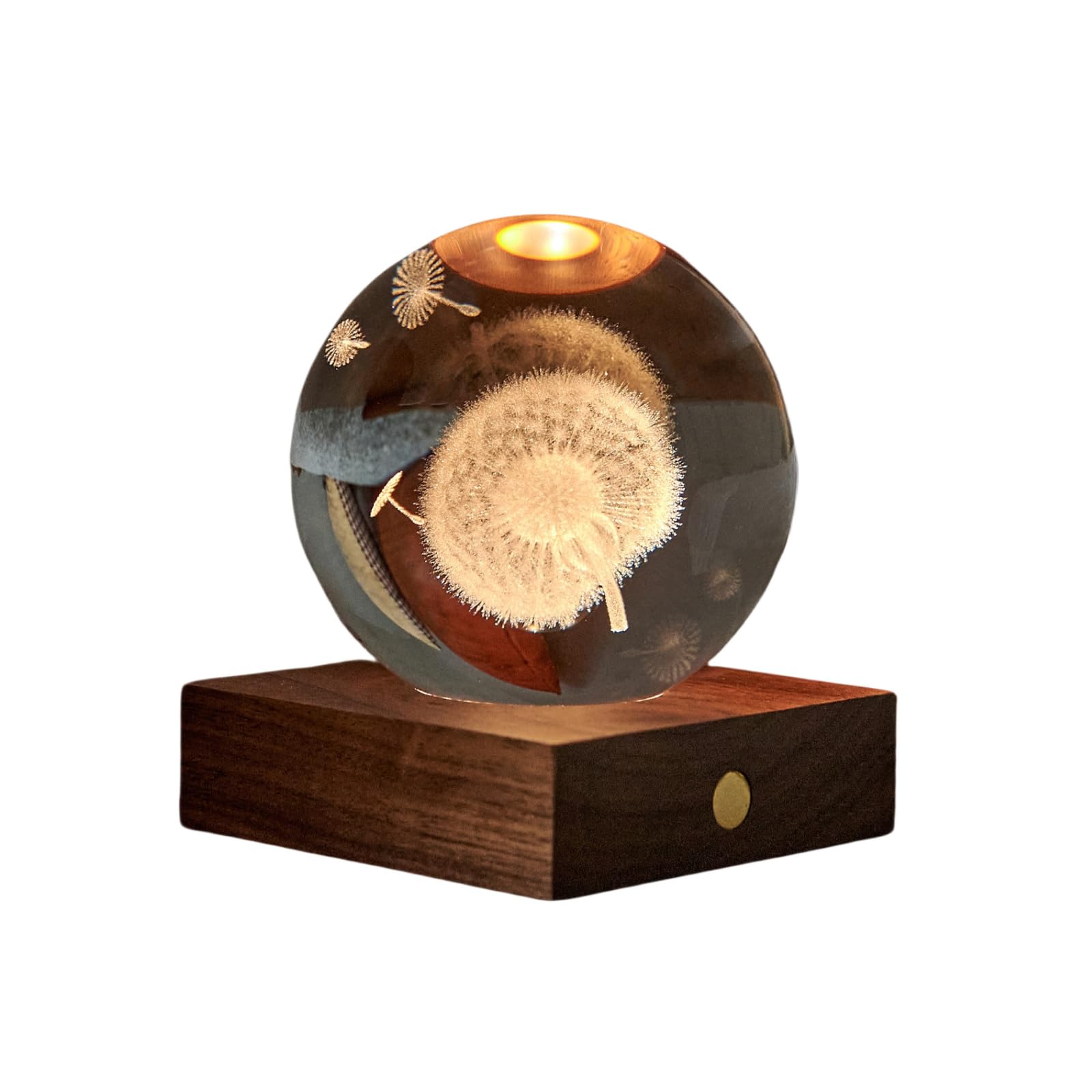 Gingko Amber Crystal Light – Dandelion | Elegant Rechargeable Ambient LED Lamp | Glass Dome, Warm Glow | Unique Gift, Bedside or Desk Mood Light