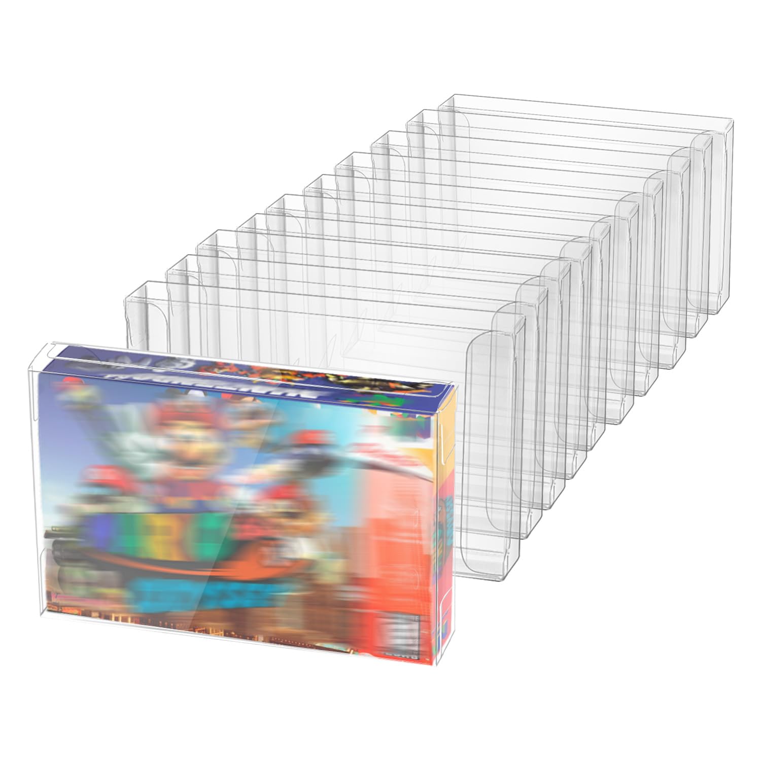 Mcbazel 10 Pack Clear Plastic Cartridge Case for SNES - Protective Storage Sleeve for SNES Games, Retro Hard Shell with Dustproof Display Cover