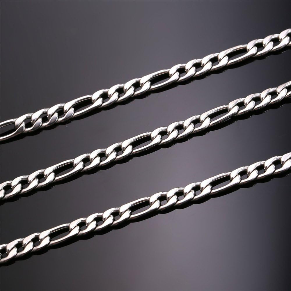 U7 Boys Necklace Preminum Fashion Jewelry Stainless Steel 3mm Wide Figaro Chain for Pendant, 18" | 