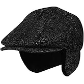 Folie Co. 100% Wool Herringbone Winter Ivy Cabbie Hat w/Fleece Earflaps – Driving Hat
