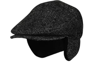 Folie Co. 100% Wool Herringbone Winter Ivy Cabbie Hat w/Fleece Earflaps – Driving Hat