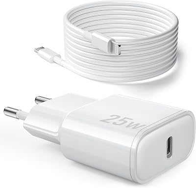 Schnellladegerät für iPhone 14 13 12 11 [Pro/Plus/Pro Max] - 25 W USB-C-Ladegerät und Lightning-Kabel von 1 m