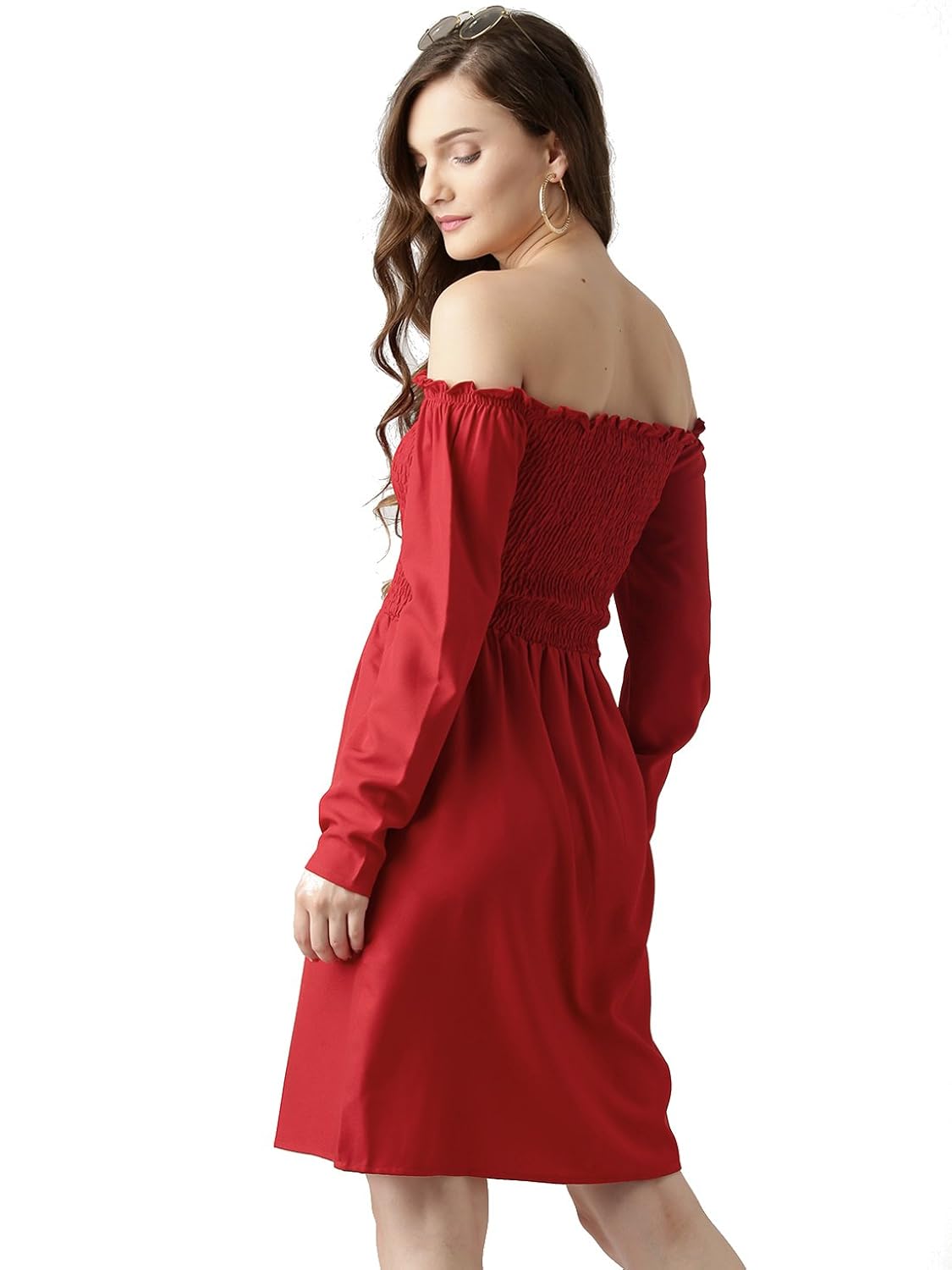 marie claire women red solid bardot dress (mc697)