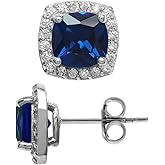 Silvershake 7mm Cushion Shape White Gold Plated 925 Sterling Silver Halo Stud Earrings