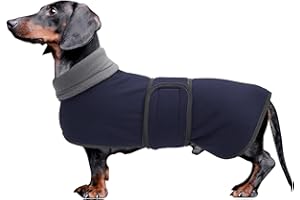MOREZI Dachshund Coats Sausage Dog Fleece Coat in Winter Miniature Dachshund Clothes with Hook and Loop Closure and high vis Reflective Trim Safety - Navy - S