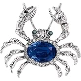 Rhinestone Crab Brooch Pin for Women Girls Unisex Silver Plated Blue Crystal Vintage Marine Animal Lapel Pins Cute Festival Decoration Christmas Birthday Party Jewelry Gift