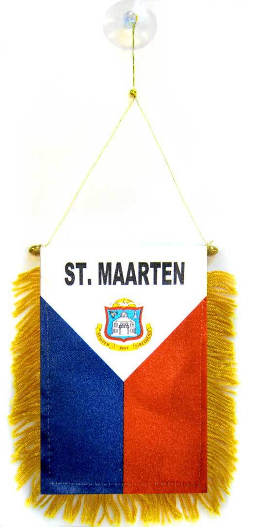 AZ FLAG - Sint Maarten Mini Banner - 6'' x 4'' - 100% Polyester Saint Martin Small Pennant for Car - Double-sided Flag with Suction Cup Hanger