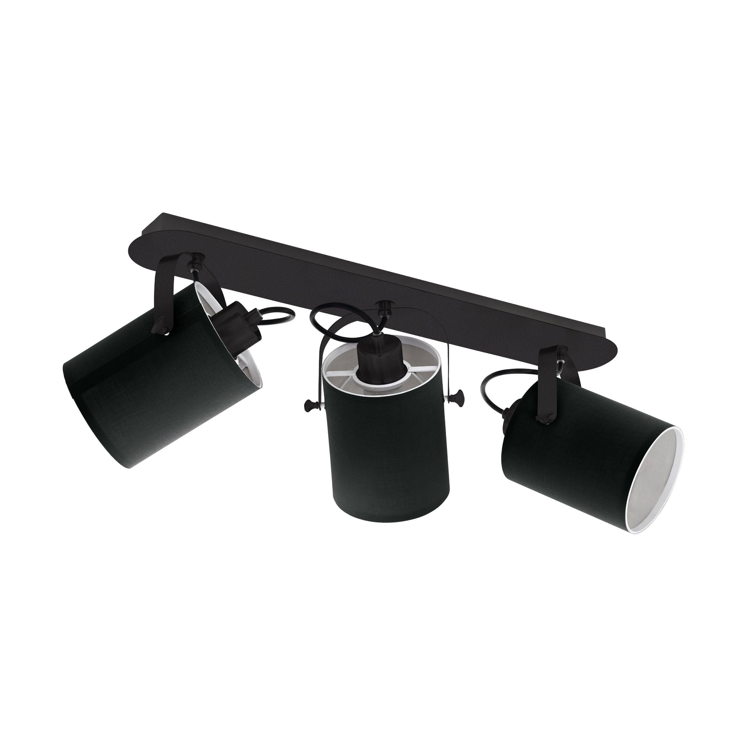 Eglo Ceiling Light Villabate, 3-Light Ceiling Fixture, Classic Style, Ceiling Spotlight Made of Steel and Textile, Living Room Lamp in Black and White, Kitchen Light, Spots with E27 Socket