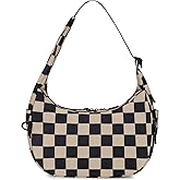 FODOKO Crescent Shoulder Bag for Women Checkered Purse Small Cute Clutch Hobo Handbags Nylon Quilted
