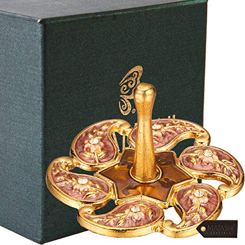 Matashi Hand-Painted Gold-Plated Red Floral Spinning Dreidel Holiday Ornaments (Pewter) Elegant Jewish Decor with Vintage Design & Embellished Crystals Judaica