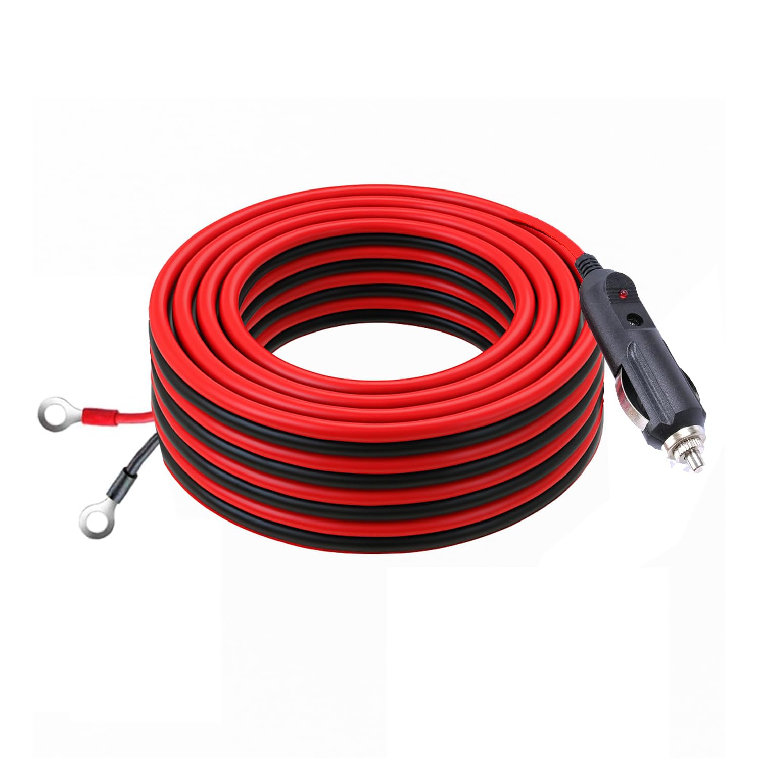 15FT 15A Heavy Duty Cigarette Lighter Plug to Eyelet Terminal Extension Cable – 16AWG Copper Wire with Fuse, 12V/24V Car, Truck, RV, Boat Power Adapter Lead for Inverter, Fridge, Air Pump