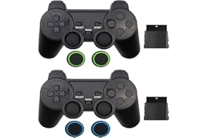 JINHOABF Wireless Controller for PS2,Built-in Dual Vibration 2.4G Gamepad Joystick Compatible for PS2 Controller,with Wireless Receivers (2PACK, Black 2PACK)