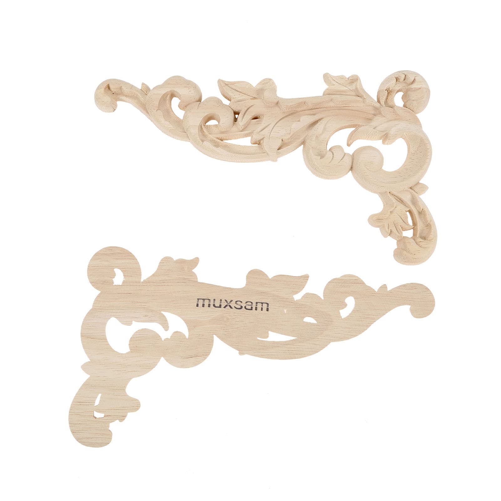 MUXSAM 2pcs Wood Carved Mouldings Corner Applique Onlay Frame Furniture Craft Unpainted 19 * 11 * 0.8cm Sculptures for Home British Farmhouse Style