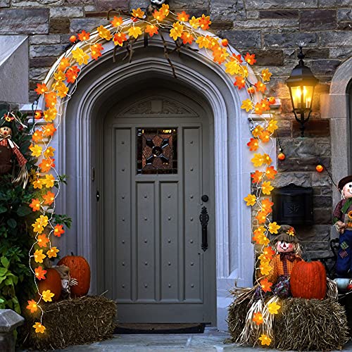 VGOODALL Maple Leaves String Lights, 3M 20LED Artificial Fall Lighted Garland Battery Operated Autumn Decoration Fairy Lights for Indoor Outdoor Garden Décor Halloween Party