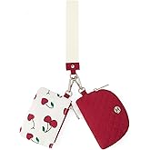 Telena Mini Zip Around Wristlet Wallets for Women Coin Purse Keychain Dual Pouch Wallet Red with White