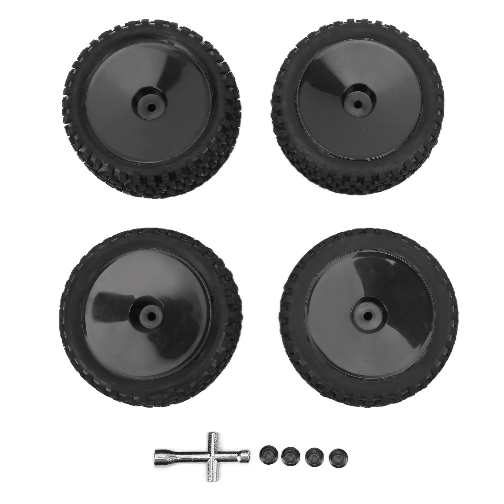 4Pcs RC Front & Rear Wheels and Tires with 12mm Hex Wrench&Nut for 1/10 RC Off Road Car Upgrade Parts(Black)