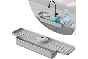 CEHNCEH Silicone Faucet Splash Guard Kitchen Sink Splash Guard Upgraded Faucet Water Catcher Tray - 15.75” x 5.5''x2”, Longer Silicone Sink Mat for KitchenBathroom, Drip Protector Splash Countertop (Grey)