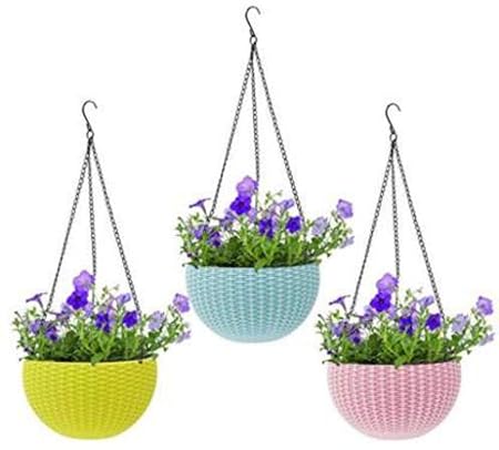 Ananya Enterprises Hanging Baskets Rattan Waven Flower Pot with Chain for Garden Balcony Decoration (Multicolor) 3 Pieces