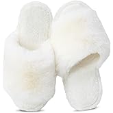 Rosoz Women's Soft Plush Fuzzy Slippers Memory Foam Anti-Skid Thin Sole House Bedroom Shoes Indoor Outdoor Open Toe Sandals