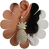 Allereyae Vintage Metal Pineapple Dangle Earrings Gold Pineapple Earrings Matte Pineapple Earrings Tropical Fruit Earrings for Women