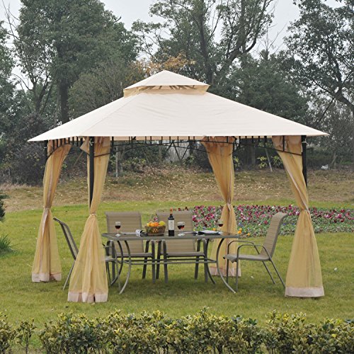 Outsunny 10’ x 10’ Steel Outdoor Garden Gazebo with Mosquito Netting – Black/Beige