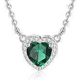 Dlismno 925 Silver Plated Dainty Birthstone Necklace for Women, 5A Heart Cubic Zirconia Pendant, Birthday Anniversary Valentine's Gifts for Her, 18-20 Inches
