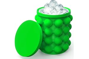 ALLADINBOX Ice Cube Mold Ice Trays, Large Silicone Ice Bucket, (2 in 1) Ice Cube Maker, Round,Portable (Green)
