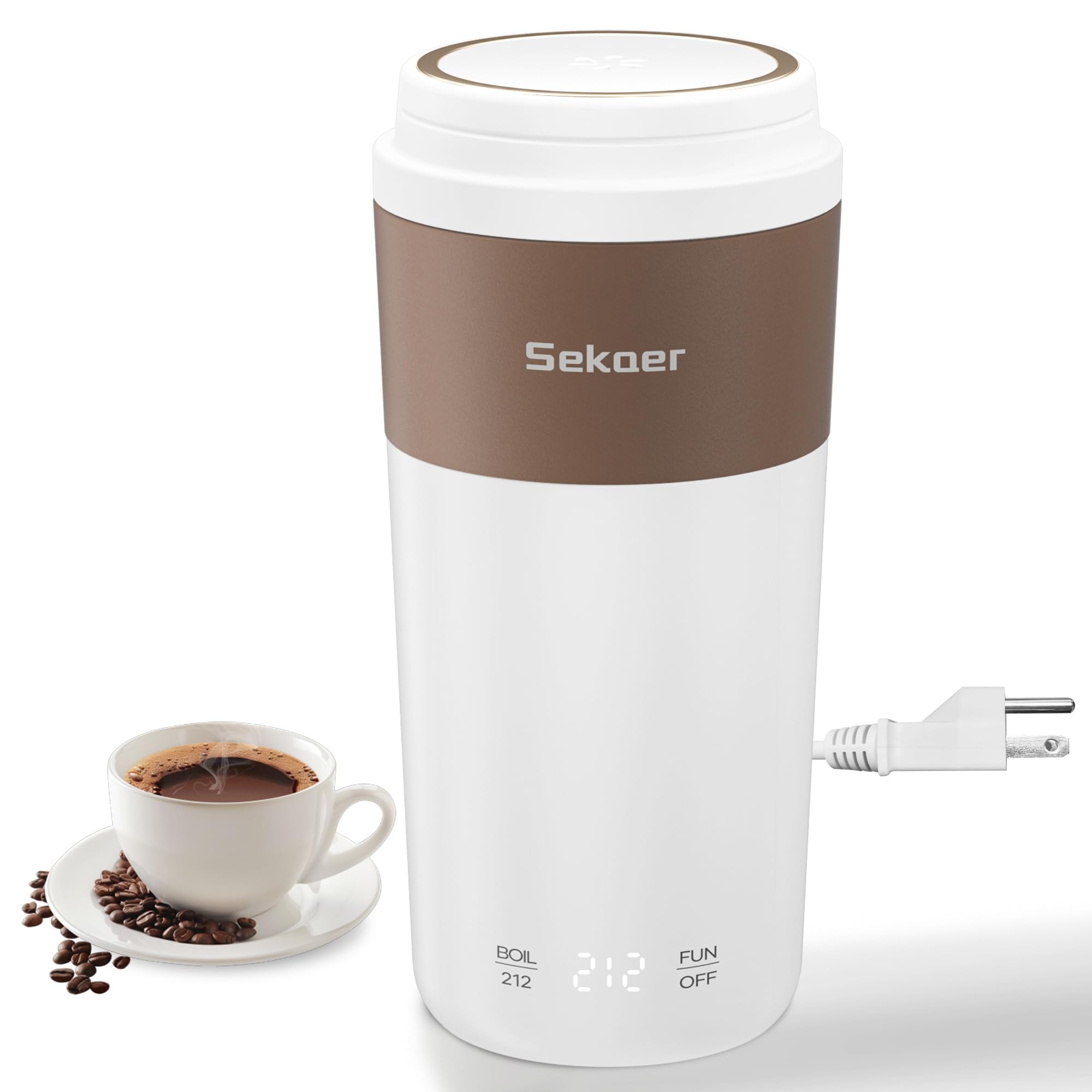 Photo 1 of Sekaer Travel Portable Kettle, Dual Voltage 110-240V, Mini Electric Kettle for Tea Coffee, 304 Stainless Steel Small Hot Water Boiler, 350mL Auto Shut-Off & 4 Temp Presets, SKE-835-B