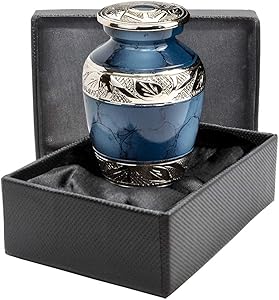 Heavenly Peace Dark Blue Small Keepsake Urn for Human Ashes - Qnty 1 - Beautiful Classic Sharing Urn with Case