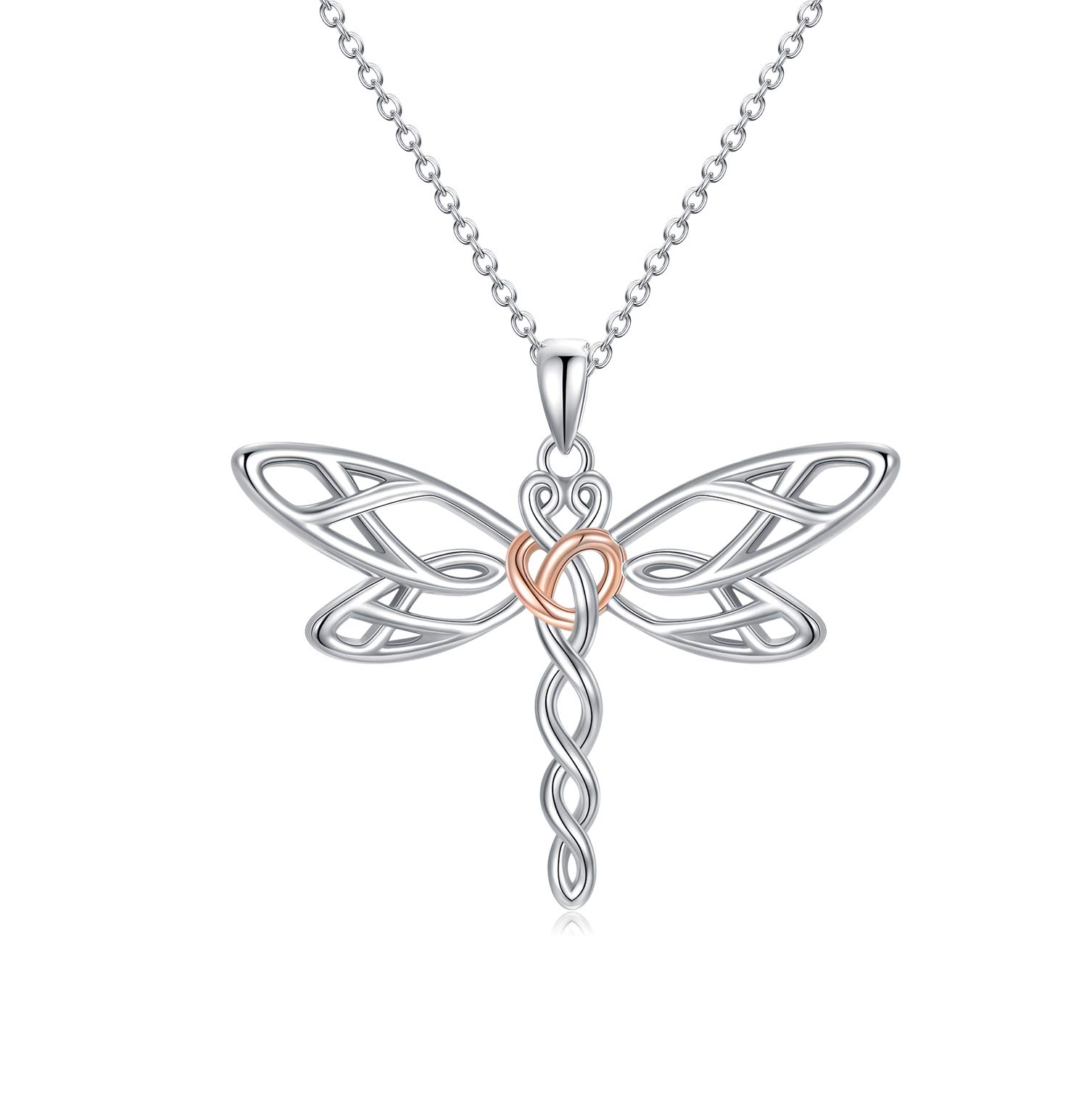 HARMONY BOLA Mothers Day Gift Dragonfly Necklace Celtic Pendant Sterling Silver Dainty Charm Celtic Knot Irish Jewellery Birthday Gifts for Women 18"+2”