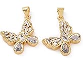 KitBeads 5pcs Cubic Zirconia Butterfly Charms - Transparent Animal Insect Charms, 18k Real Gold Plated Butterflies for Jewelry Making, Bulk