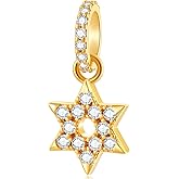 Star of David Charm Compatible with Pandora Charm Bracelets, Gold Plated 925 Sterling Silver Beads with CZ Stones, Symbol Pendant fit Necklace, Chain, Gift for Women/Mother.