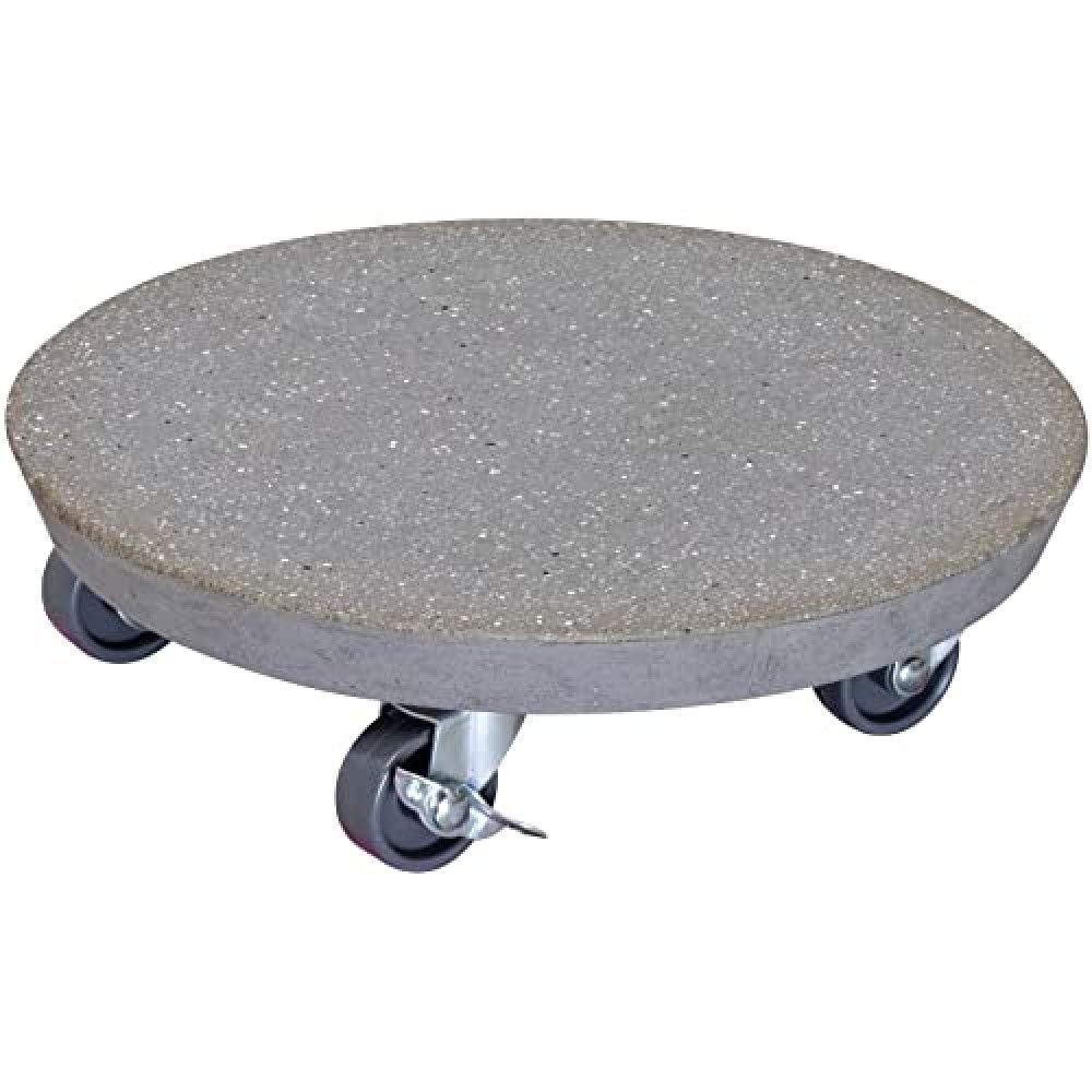 WAGNER Plant trolley STONE Ø 28 x 7,5 cm I Flower trolley for indoor + outdoor use I Container trolley made of concrete, dark terrazzo-look, with 2 breaks I Load capacity 100 kg - 20090101