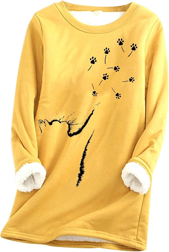 Amazon Hodarey スウェット トレーナー レディース 長袖tシャツ 裏起毛 大きいサイズ インナー 可愛い 猫柄 秋冬 厚手 ゆったり プルオーバー スウェットパーカー 長袖 裏ボア あったかい 韓国服 スポーツ ルームウェア カジュアル 暖かい 防寒 保温 トレーナー