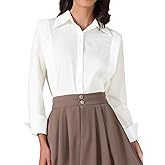 Allegra K Women Button Down Shirts Long Sleeve Chiffon Blouses Collared Business Casual Work Tops