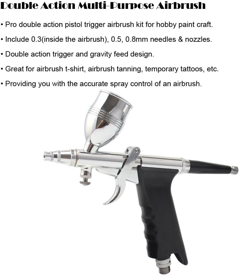 Dual-Action Airbrush Pen Spray Gun Precision Trigger Style Gravity-Feed Airbrush Set 3 Tip Set (0.3mm 0.5mm 0.8mm): Home & Kitchen
