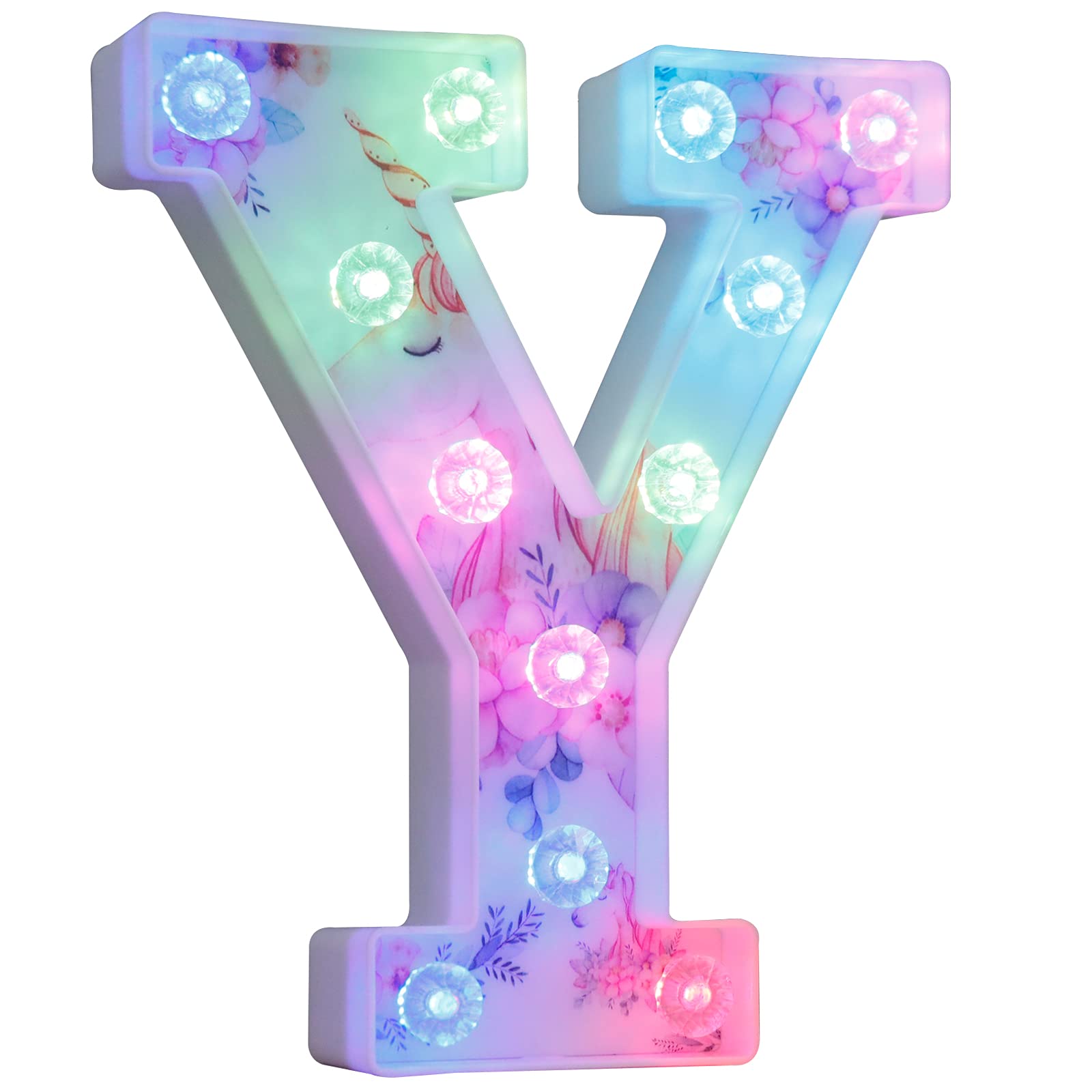 Unicorn Light Up Letters, LED Letter Lights 18 Color Changing Diamond Alphabet Sign Unicorn Gifts for Girls Women Party Birthday Decorations Remote Night Light Christmas Valentine Wall Table Decor - Y