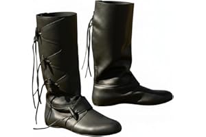 Cutecrop Medieval Boots Men Viking Pirate Boots Renaissance Lace up Tied Footwear Halloween Gothic Viking Costume for Cosplay