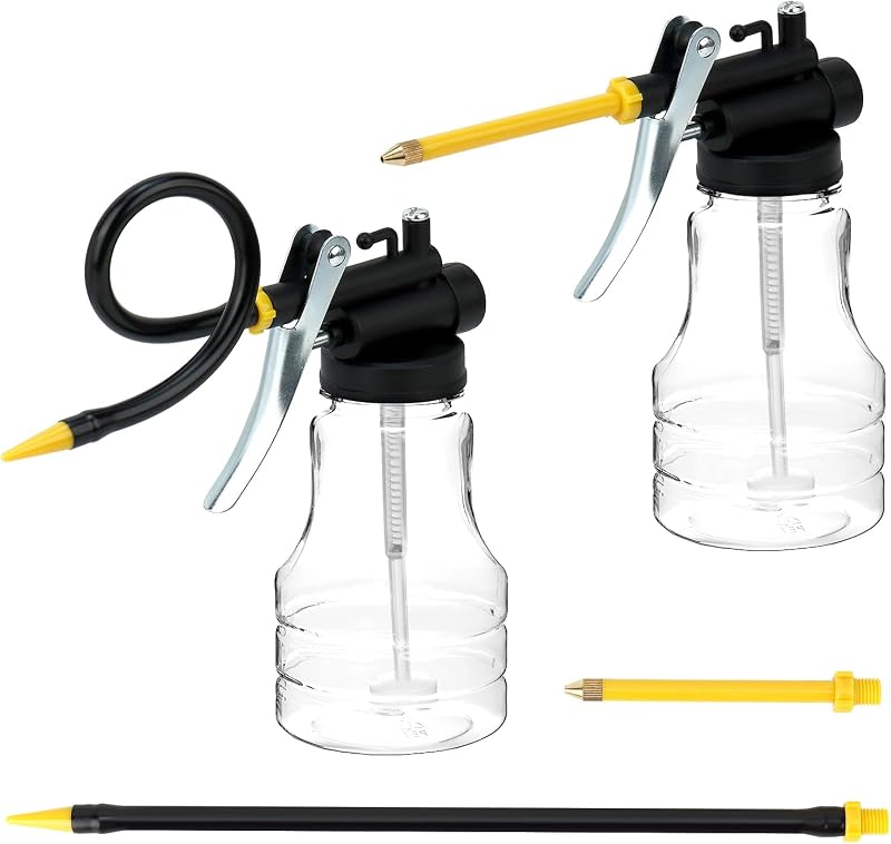 QWORK 2 Pack 250ml Transparent Oil Can with Rigid & Flexible Spouts