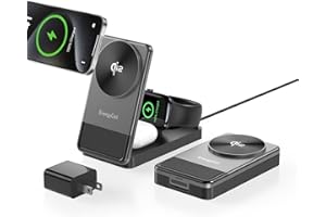 ENERGYCELL Qi2 3 in 1 Wireless Charging Station for Apple, 15W Wireless Travel Charger for iPhone 16/15/15 Pro/14/13/12, Apple Watch, Airpods, Fast Charger for Multiple Devices Apple