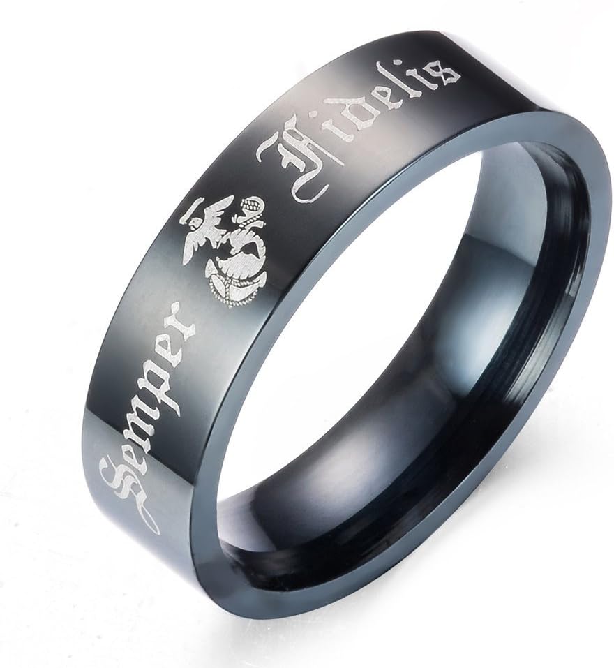 Stainless Steel Semper Fidelis Ring USMC Marine Eagle Globe & Anchor Image