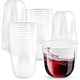 GGOLDMER 100 Pack Disposable Wine Glasses - 12oz Plastic Wine Cups Disposable Stemless Glasses Clear Party Cups for Cocktail Wedding Birthday Holiday Party Supplies