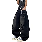 DFGIGT Men's Hip Hop Baggy Jeans Wide Leg Skater Jeans Loose Fit Streetwear Oversized Denim Pants